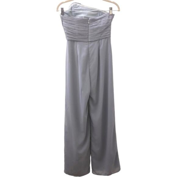 Lavish Alice Pleated Asymmetric Wide Leg Jumpsuit in Blue Gray Size 4 - Picture 8 of 11